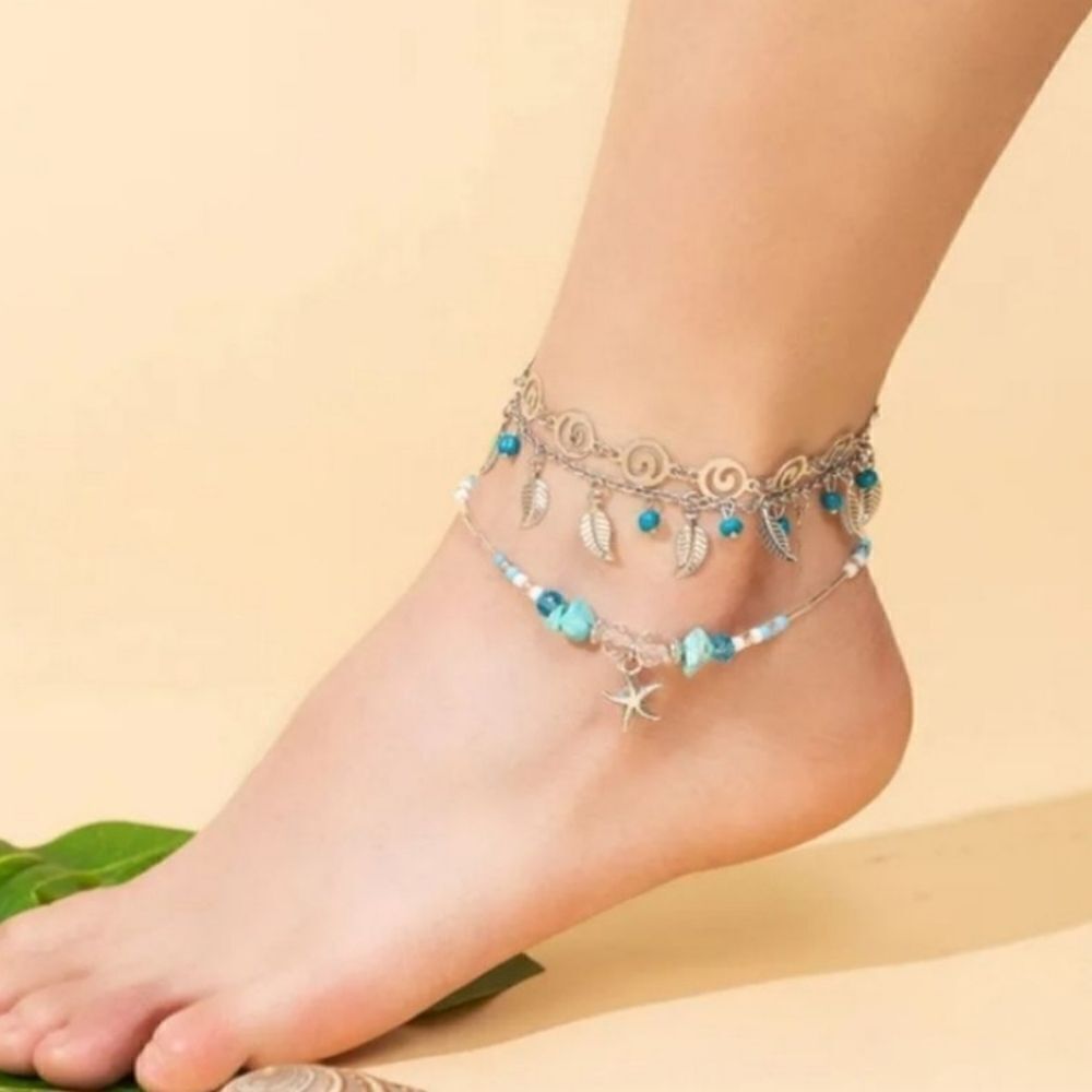 New 2 pc starfish beach anklet set